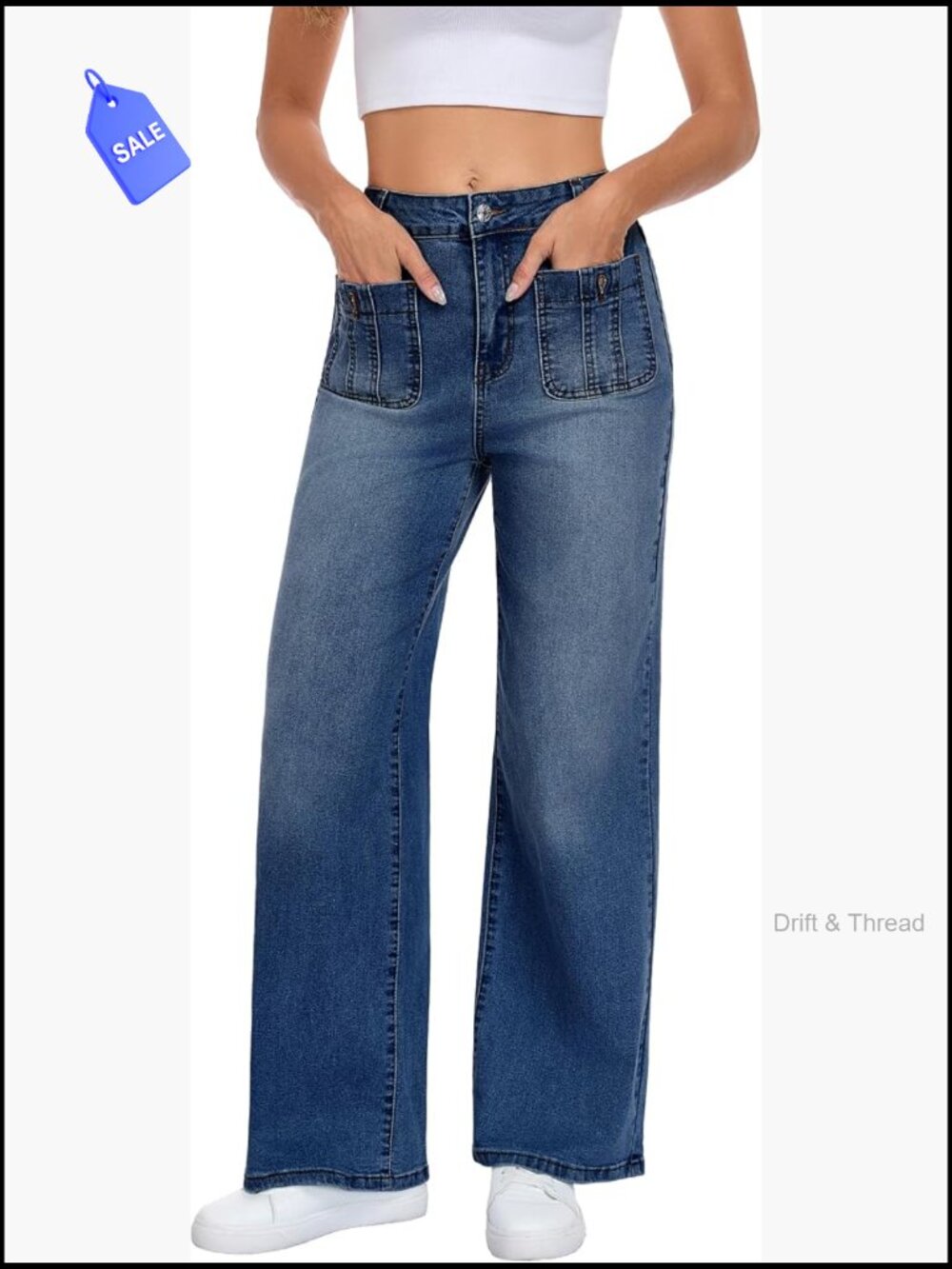 Wide Leg High Waist Stretchy Baggy Denim Jeans Womens